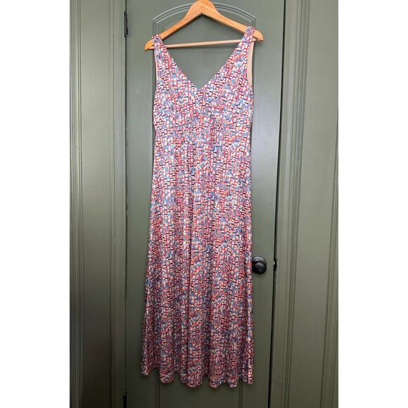NWT Tuckernuck Mosaic Natasha Maxi Sleeveless Shimmer Vneck Dress Red Blue Large - Picture 3 of 11